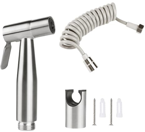 Aumotop Hygienischer Stoffwindel-Sprayer, Wandsockel, Edelstahl, PP-Halter, Bidet-Aufsatz, Badezimmer-Zubehör-Set Zum Duschen von Haustieren, Edelstahl + PVC (Typ 1)
