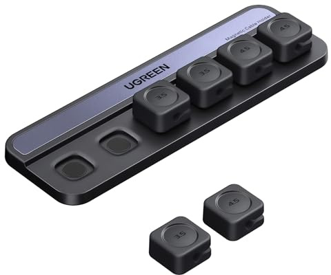UGREEN 6 Piezas Clip de Cable Magnético Organizador de Cables Escritorio Autoadhesivo Sin Residuos para HDMI USB PC TV Hogar Oficina Cables HDMI USB C Lightning 3.5mm 4.5mm Negro