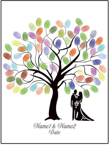 UJEDFHV Arbre à Empreintes de Mariage Peinture de Livre d'or Mariage avec Empreintes digitales, Feuille d'arbre, Silhouette mariée et marié (sans Cadre, Tampon encreur Inclus)(Color018,40x60cm)