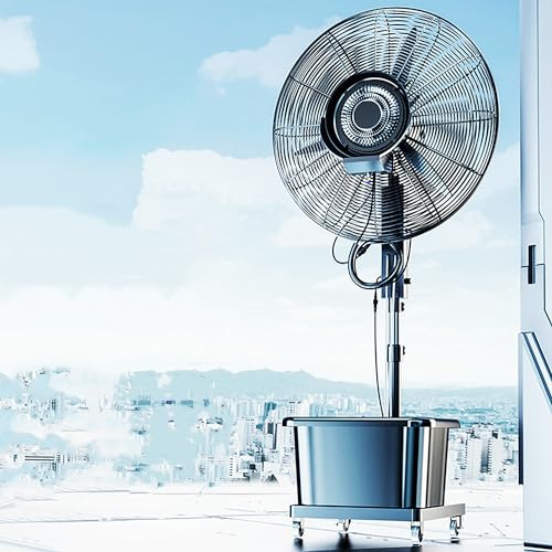 Ventilatore oscillante a piantana ad alta velocità, ventilatore nebulizzatore per esterni con serbatoio dell'acqua e ruote, ventilatore industriale a 3 velocità, ventilatori di raffreddamento da pav