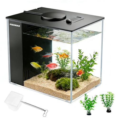 FISORAS Fish Tank, 1 Gallon Small Aquarium Kit with Water Filter Pump and LED Light