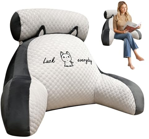 Foreverup Lesekissen für Bett Und Sofa, Rückenkissen für Bett, Reading Pillow aus Memory Foam mit Abnehmbarer Nackenrolle und Armlehnen, Lesesitzkissen zum Lesen, Fernsehen, Faulenzen