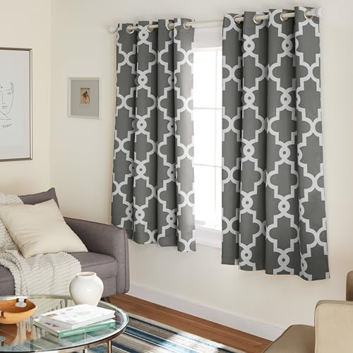 Exclusive Home Curtains Ironwork Woven Blackout Grommet Top Panel Pair, Black Pearl, 52x63, 2 Piece