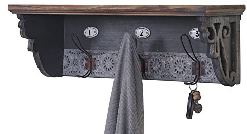 Mendler Wandgarderobe HWC-A43 22x60x18cm | Wandhaken, Tanne, Holz massiv, Vintage