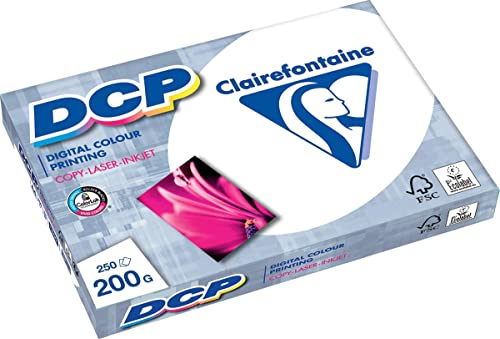 Clairefontaine 1807C skrivarpapper DCP Premium kopieringspapper för färgintensiva bildtryck, DIN A4, 21 x 29,7 cm, 250 g, 1 Ries med 250 ark, vit
