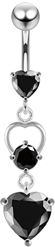 Monster Piercing CZ Stein Dreifach Herz baumeln 925 Sterling Silber Bauchnabelpiercing Schmuck, Kristall, Zirkonia