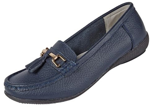 Jo & Joe Ladies Leather Loafer Shoes Plimsole Pumps Womens Flat Shoes Navy Size UK 7 EU 40