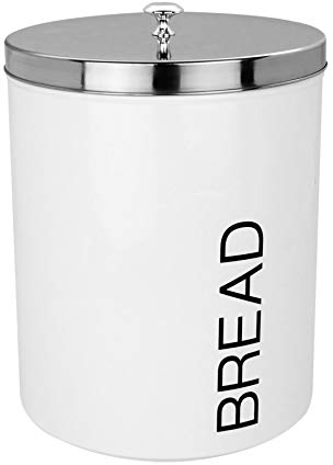 Harbour Housewares Kitchen Bread Bin with Airtight Lid - White - Contemporary Steel Storage Caddy Rubber Sealed Bread Container Bin for Loaves, Pastries, Rolls