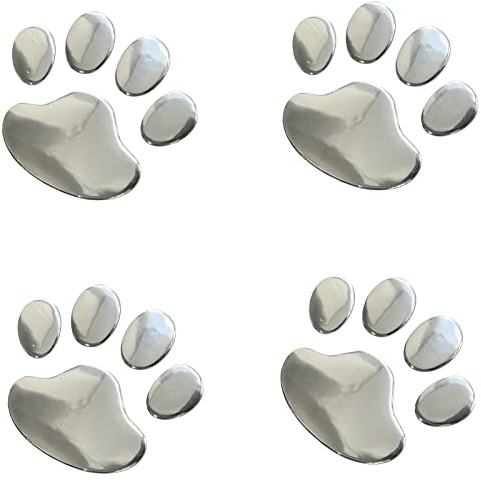 NewL Lot de 4 Autocollants 3D chromés avec Empreintes de Pattes de Chien - pour Voiture - Argenté