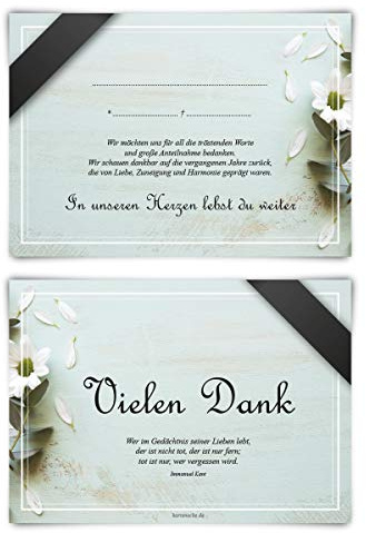 Trauerkarten Trauer Danksagungen 12 Stück Karten Set - Trauerblumen Vorausgefüllt