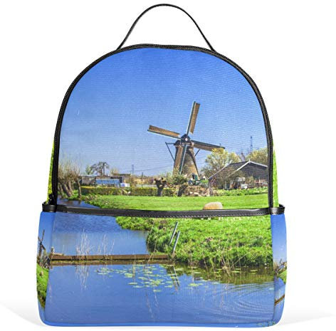 Eslifey Spring Holländische Windmühle mit Lämmern, Büchertasche, Schulranzen, Tagesrucksack, Tagesrucksack für Studenten