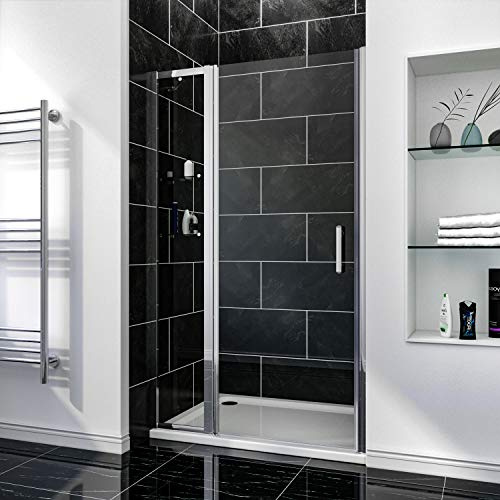 SIRHONA porte de douche 120 x 185 cm porte pivotante en niche, Paroi de douche pivotante porte de douche 6 mm verre securit avec étagère