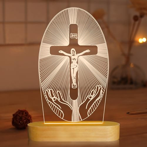 3D-Illusionslampe Jesus Cross Night Night, USB Power Warm Colors Nachttischlampe für Home Room Holiday Decor