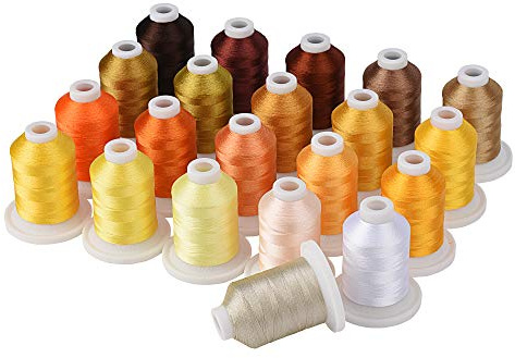 Simthread Embroidery Machine Thread Kit 800Y 21 Spools Brown and Gold Colors for Professional Embroidery Design