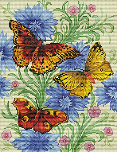Abillyn Stickerei-Kreuzstich-Set, Schmetterling und Blumen, gestempelt mit gedrucktem Muster, Starter-Set (Schmetterling)