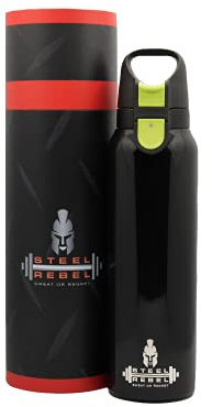 Steel Rebel - Sportflasche Trinkflasche Wasserflasche Edelstahl mit verschließbarem Klappdeckel und Integriertem Strohhalm - Ideal für Sport, Fitness und Outdoor - 550ml BPA-Frei