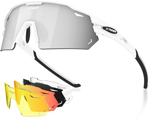X-TIGER Polarized Cycling Glasses with 5 Interchangeable Lenses,MTB Biking Baseball Running Sports Sunglasses for Men Women