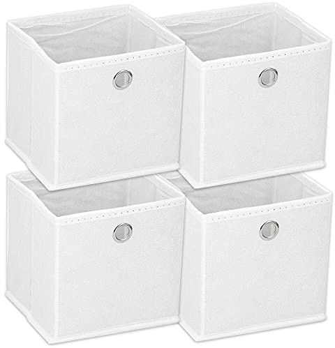 Murago - 4er Set Faltbox ca. 20x20x20 cm Weiß - Aufbewahrungsboxen Klappbox faltbar Körbe Einschub Korb Stoff Regalkorb Organizer