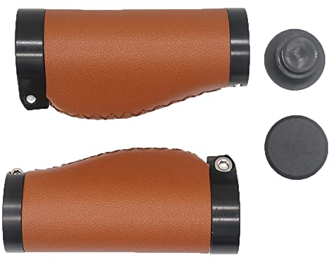 BBxunsless Kurze Fahrradgriffe, rutschfest, PVC-Mikrofaser, Leder, ergonomisch, handgenäht, lässiger Retro-Lenker, Doppelverriegelung, für Mountainbike, MTB, BMX, Klapprad, 22,2 x 95 mm (Braun-B)