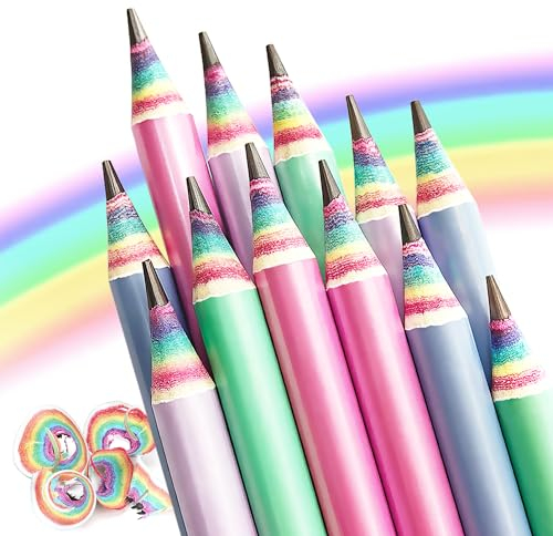 Hanffero Regenbogen Bleistifte Zeichnung Schreiben Bleistift, Recycelbares Papier, Vorgespitzt, Für Schule und Büro - Härtegrad HB - 12 Stück