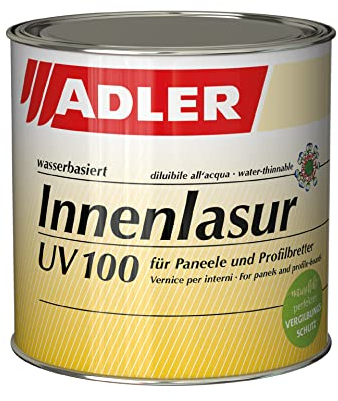 ADLER Innenlasur UV 100 - Wohngesunde Holzlasur transparent, Farbton: Großglockner, 750 ml, für innen mit speziellem Vergilbungsschutz, atmungsaktive Wohnraumlasur auf Wasserbasis