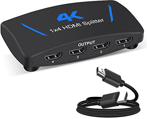 HDMI Splitter 1 in 4 Out, 4K HDMI Splitter, HDMI Splitter Unterstützt Full HD 1080P 4K und 3D, HDMI Splitter 1 auf 4 Kompatibel mit Xbox PS3/4 Roku Blu-Ray Player HDTV…