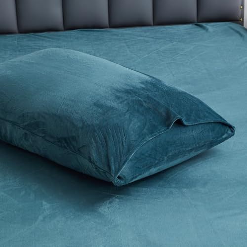 Fleece Kissenbezüge 40 x 80 2er Set Petrol Blau Plüsch Winter Flauschig Uni Kissenhülle Flanell Microfaser Fleece Warme Kissenbezug im Umschlagstil