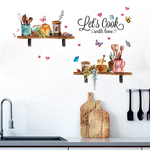 Pegatinas de Pared Cocina,3D Vinilos de cocina con Decorativos Frases Letras,Vajilla de cocina,Mariposa para Pared Comedor Restaurante Tienda Decor