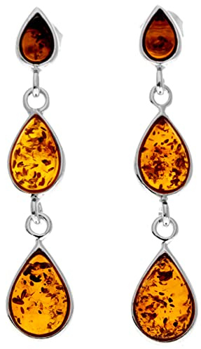SilverAmber Jewellery UK - Boucles d'oreilles pendantes en argent sterling 925 avec ambre de la Baltique - GL150, Argent sterling