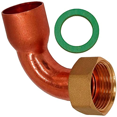 Löt Fitting 5359G Halbe Winkel 90° Verschraubung für Kupfer Rohr Außendurchmesser 15mm i Muffe zum Löten x Überwurfmutter 1/2 Zoll Innengewinde IG mit Dichtung Hahnanschluss