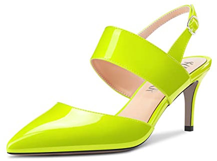 HEUIVZAR Donna Medio Spillo Tacco Heel a Punta Slingback Cinturino alla Caviglia Sandali Fibbia Feste Cute 6.5 CM Heels Verde Lime 37 EU