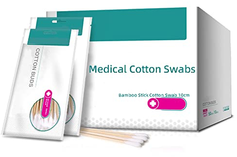 Tamponi di cotone medici da 500 conti, tamponi di cotone con bastoncini di legno, tampone di cotone sterile per sgrassare migliore assorbimento dell'acqua tampone di cotone di bambù naturale