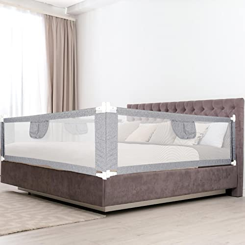 Cecaylie Barrera de cama de 200 x 80 cm, protección anticaídas, para niños, estructura estable, rejilla para cuna con red aireada, rejilla para cuna para niños pequeños, fácil montaje, color gris