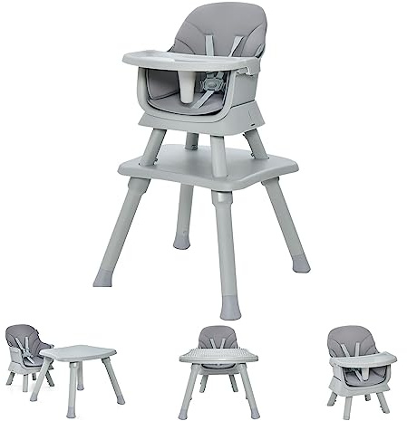 LIFEZEAL Trona Multifuncional de Bebé Con Funda de Tela Desmontable y Mantel de Juguete Para Niños de 7-36 Meses (Gris)