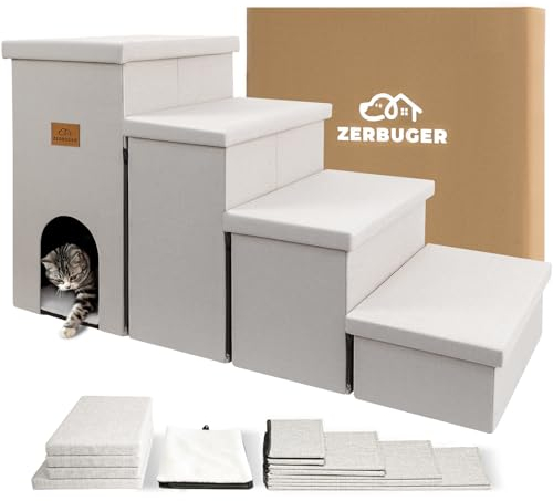 Zerbuger Hundetreppe mit Höhe, 58,4 cm hoch, 4-stufige breitere, faltbare Aufbewahrung, Haustiertreppe, Geschenk für kleine, mittelgroße und große alte Hunde und Katzen, Hundetreppe für hohe Betten,