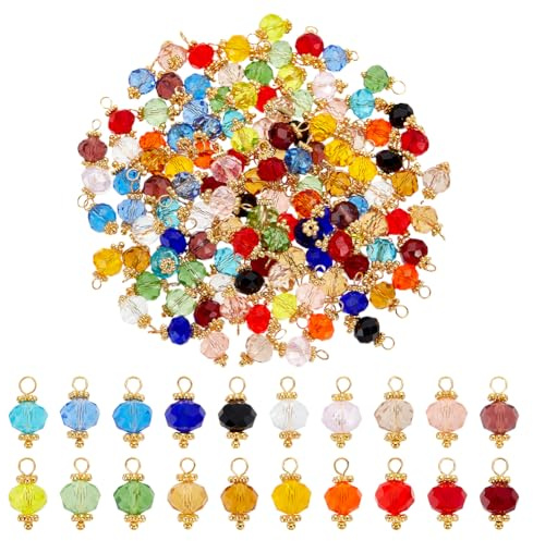 PH PandaHall 160pcs 20 couleurs Pendentifs en verre et en cristal à facettes Breloques colorées pour collier et bracelets