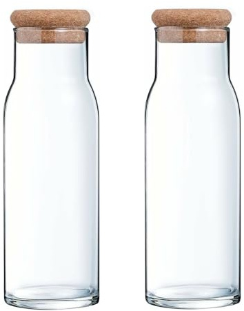 Migros Cucina & Tavola - Caraffa in vetro con tappo in sughero, per acqua, succo di frutta, 1000 ml, 2 pezzi