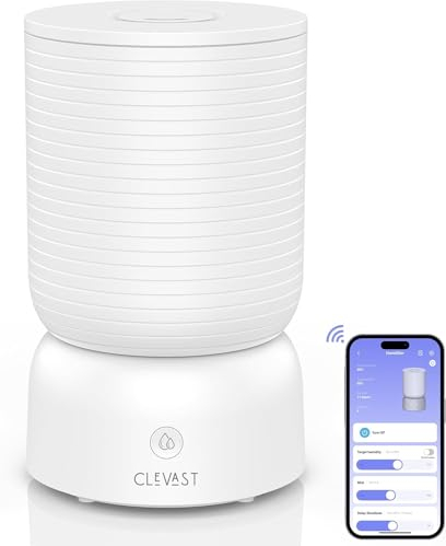 CLEVAST Umidificatore Ambiente, umidificatore a ultrasuoni 3L silenzioso con diffusore di oli essenziali, controllo dell'umidità, umidificatore d'aria Wi-Fi per casa, 24H di Durata