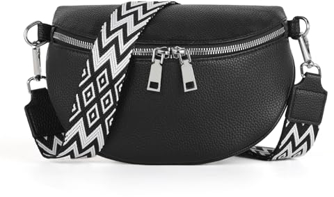 TANTOMI Umhängetasche Damen PU Leder, Crossbody Bag Mit Breitem Gurt, Bauchtasche Stylisch, Elegante Gürteltasche