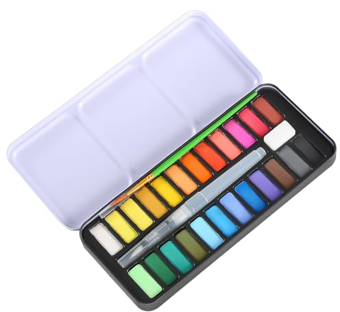 CRESZZLE Aquarellfarben Set, 24 Farben mit Pinsel, Wassertankpinsel, Ideal für Kinder und Künstler, um hochwertige Kunstwerke zu schaffen