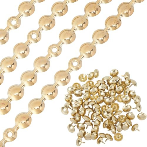 GORGECRAFT 5m Strisce di Puntine per Tappezzeria 10.5mm Metallo Ferro Testa Rotonda Finiture Lucide Decorative per Chiodini con 90 pezzi Chiodini per Tappezzeria Puntine Allentanti per Divani Sedie