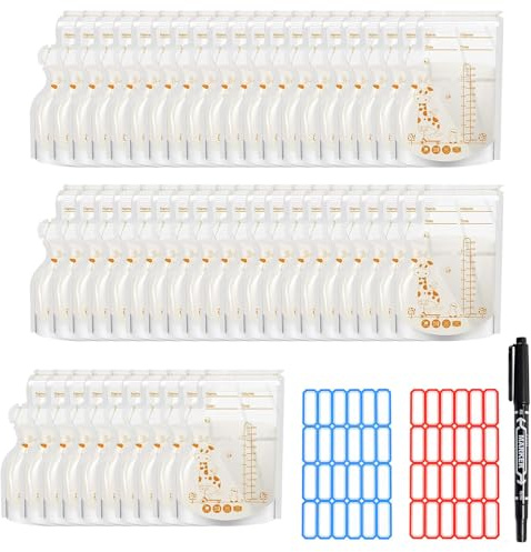 Milk Storage Bags,50 Pcs 250ml Breast Milk Storage Bags with Scale and Zipper Seal,Milk Storage Bags for Breastfeeding Fridge or Freezer Use