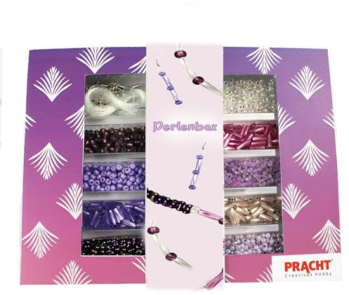 Pracht Creatives Hobby 4800-04041 - DIY Bastelset mit Glasperlen in verschiedenen Designs und Lilatönen, mit Zubehör, Perlen-Set zum Herstellen von Schmuck