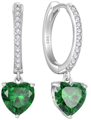 Starchenie Ohrringe 925 Sterling Silber für Damen Creolen mit Zirkonia Herz Geburtsstein Hängend Hypoallergen Kreolen Hängeohrringe