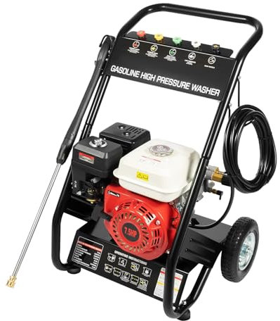 MINRS 4-Takt Benzin Hochdruckreiniger 7,5PS Haute Pression Benzinmotor Flächenreiniger Benzin Reinigungsmaschine mit 5 Düsenaufsätze, 8m Schlauch, 2m Wasserzulaufschlauch, 170-190 Bar