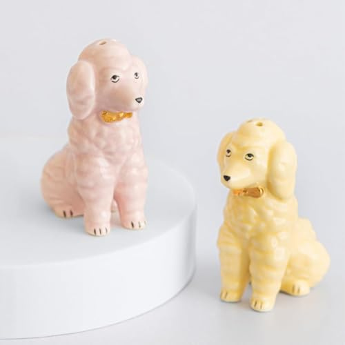 Yvonne Ellen Poodle Salt & Pepper Shakers Set of 2 – Ceramic Salt and Pepper Sets for Table, Pastel Condiment Pots, Decorative Salt Shaker & Pepper Shaker, Vintage Style Salt and Pepper Pots, 9 x 6 cm