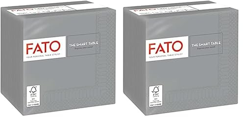 Fato - Einweg-Papierservietten, Ideal für Aperitifs und Cocktails, Packung mit 100 Servietten, Format 24x24, 4-fach gefaltet, 2-lagig, Farbe Grau, 100% reines Zellulosepapier, FSC-zertifiziert