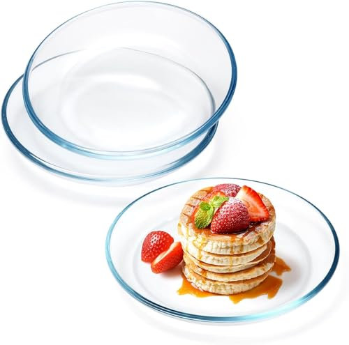 NUTRIUPS 22.9cm Set de 4 Platos de Vidrio Templado Transparente, Vajilla de Vidrio para Pasta, Ensalada, Apto para Lavavajillas y Microondas