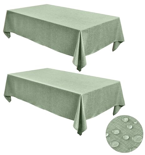 Fitable Faux Linen Tablecloths for Rectangle Tables: Water & Stain Resistant Farmhouse Table Cloth, Washable Burlap Textured Table Covers for Kitchen Dining Party(2 Pack, 52x70 Inch, Sage Green)