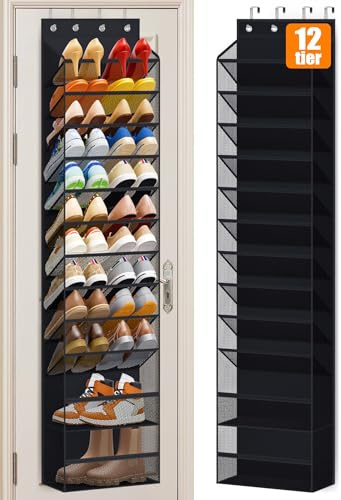 MISSLO Schuhregal zum Aufhängen über der Tür, 12 Etagen, Schuh-Organizer für Schrank, Aufbewahrung, Sneaker-Halter für Tür, passend für 24 Paar Sandalen, Absätze, Stiefel (schwarz)